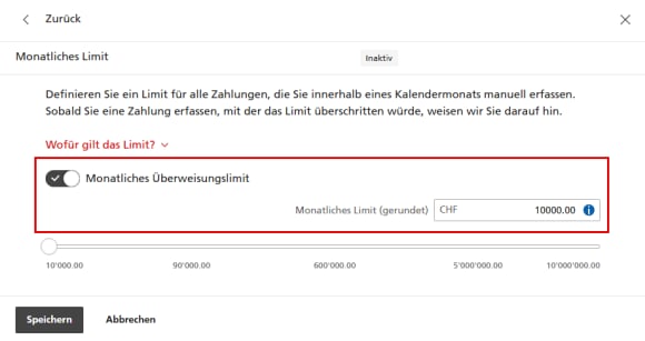 Monatliches Limit für Zahlungen