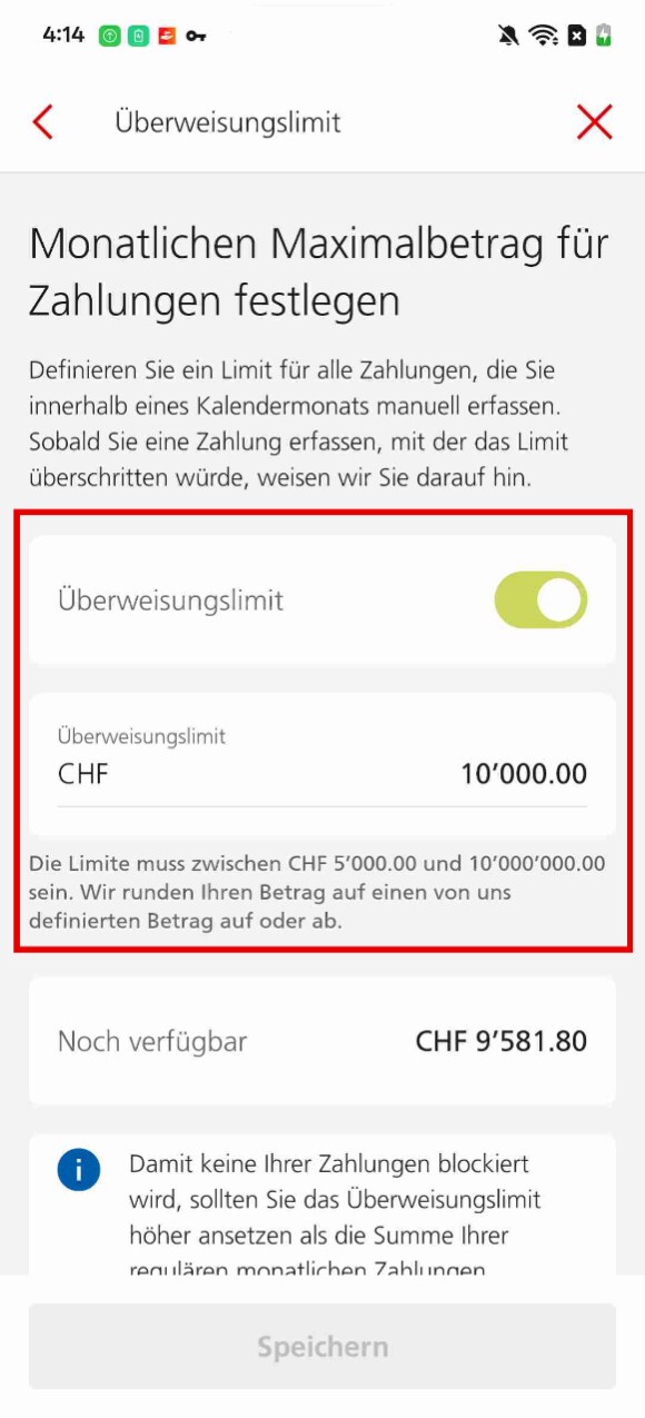 Monatliches Limit für Zahlungen